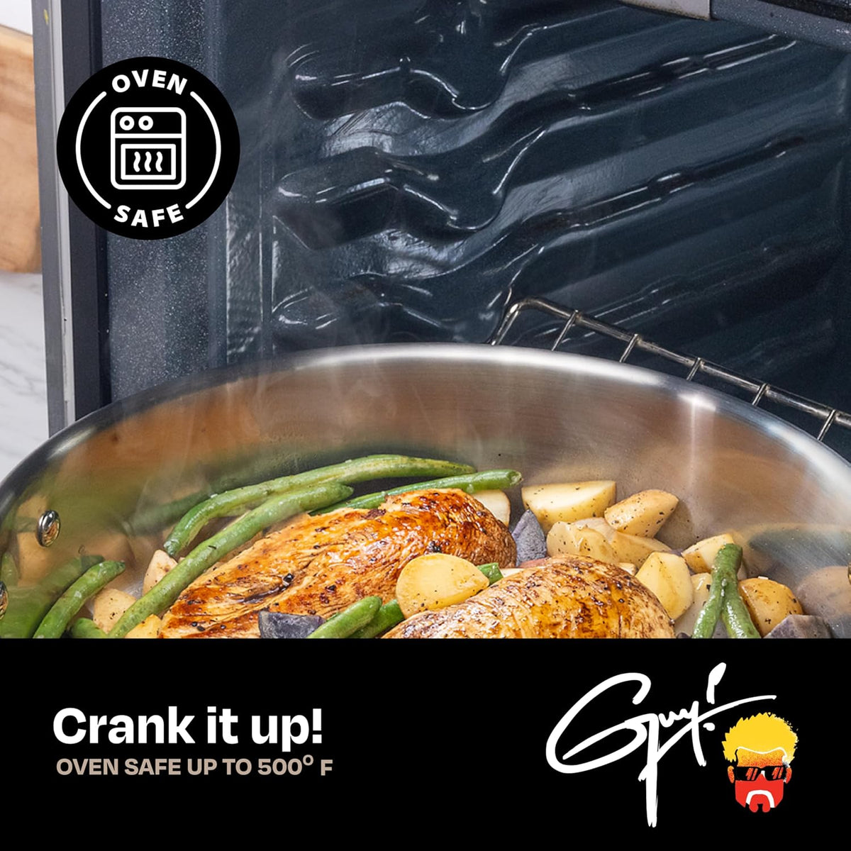 Guy Fieri's Flavortown 8-Quart Stainless Steel Stock Pot with Tempered Glass Lid - Kitchen Cookware with Tri-Ply Base, Oven & Dishwasher Safe, Compatible with Induction, Gas & Electric Stovetops