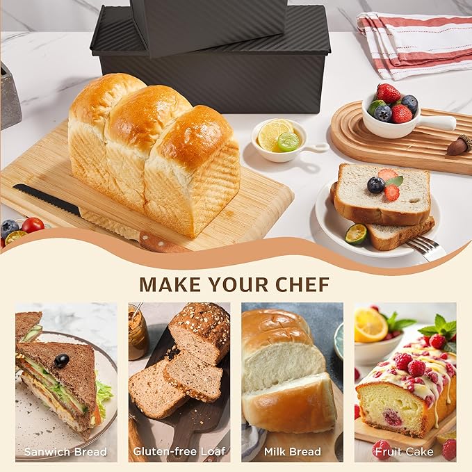 KITESSENSU Carbon Steel Pullman Loaf Pan with Lid, 1 lb Dough Capacity, Black, Non-Stick, Bread and Toast