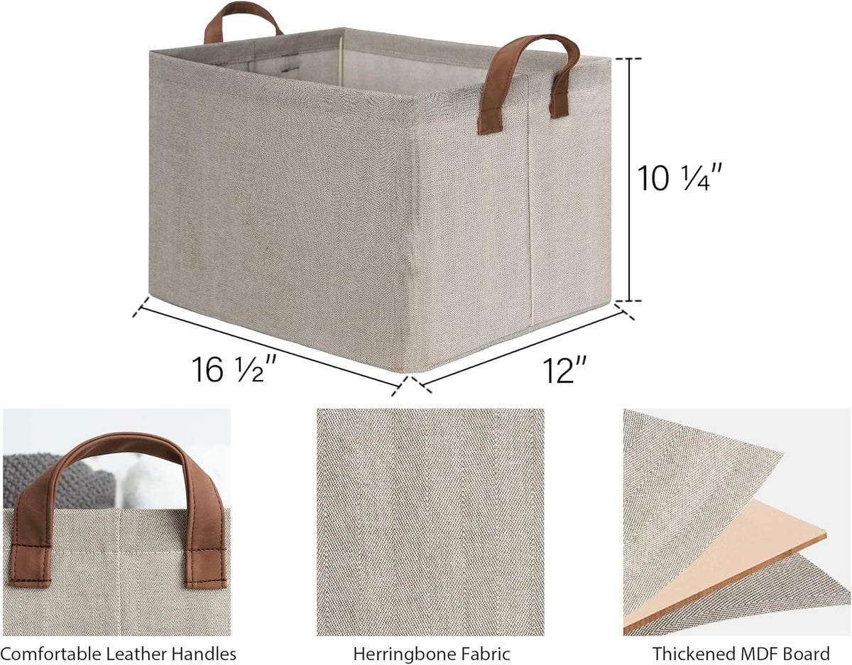 StorageWorks Storage Baskets for Shelves with Metal Frame, Organizing Bins, Fiber Shelf Baskets, Brown and Beige, 4-Pack