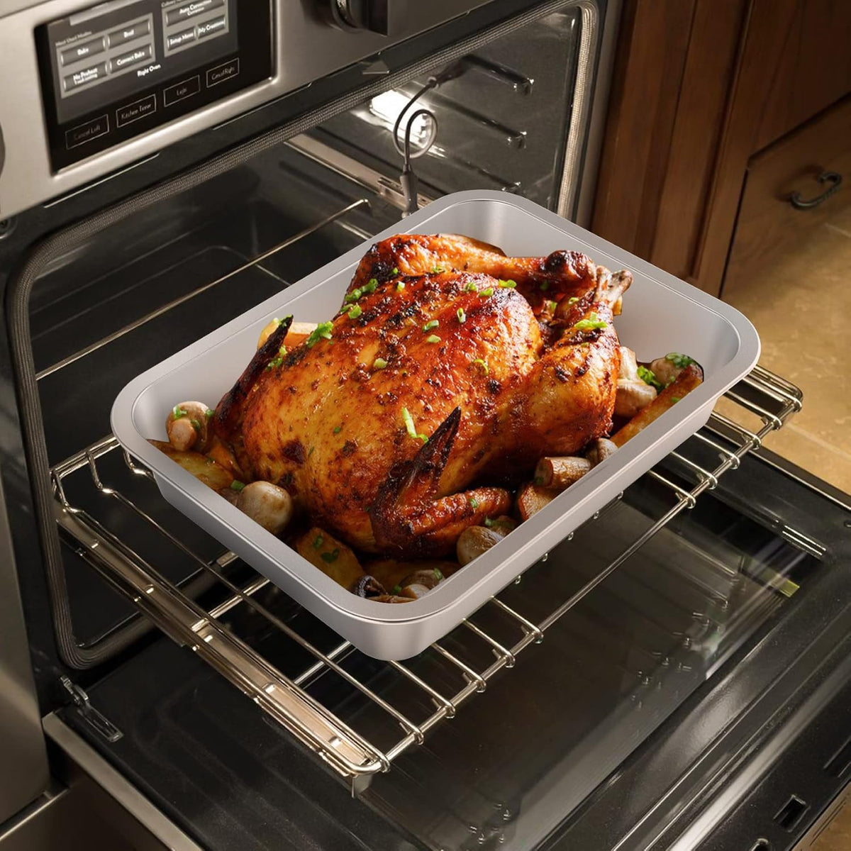 only fire Stainless Steel Baking Pan Roaster Ovens Cookie Sheet Barbeque Grilling Pan for Baking Breads, Grilling Chicken, Vegetables, Easy to Clean & Dishwasher Safe