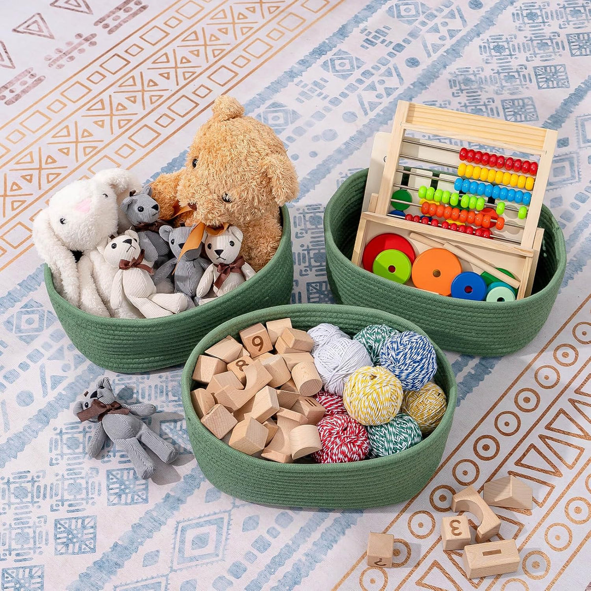 CubesLand Small Storage Basket for Shelves, Woven Rope Green Basket for Organizing, Durable & Skin-Friendly Cube Shelf Closet Organizer Bins, Toy Storage Organizers Bin, Modern Home Decor with Handles