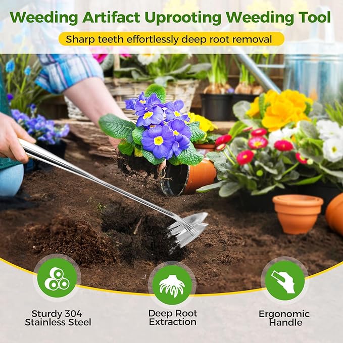 2025 Upgraded Weed Puller Tool, 4-Tooth Manganese Steel Manual Weeders, Portable Garden Weed Remover Tools for Vegetable Gardening Backyard Farm Planting & Weeding