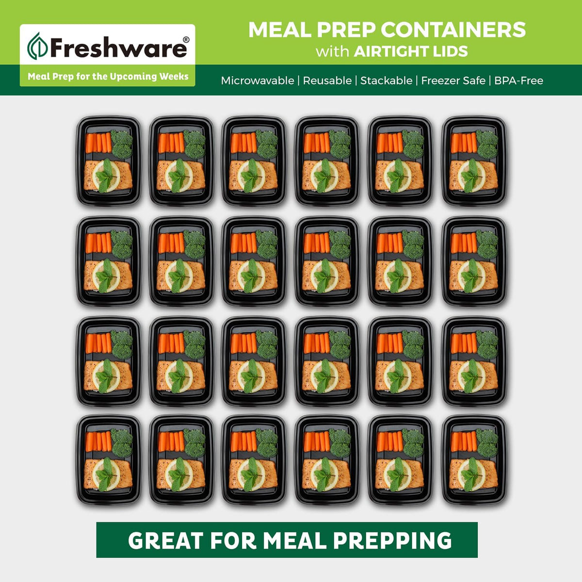 Freshware Meal Prep Containers [150 Pack] 1 Compartment with Lids, Food Storage Containers, Bento Box, BPA Free, Stackable, Microwave/Dishwasher/Freezer Safe (24 oz)