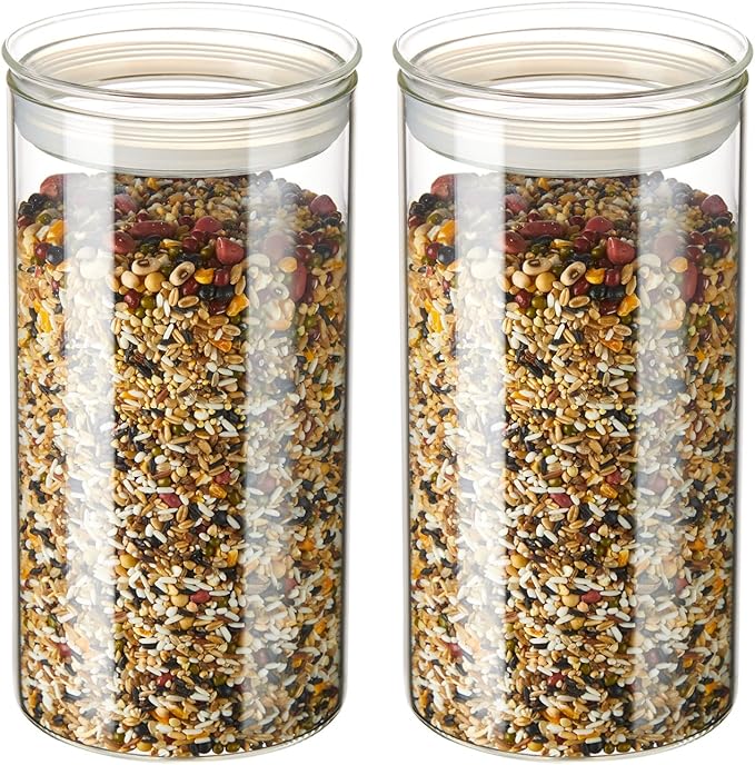 ZENS 74 fl.oz Glass Storage Containers with Airtight Lids, 2 Set 4.7in Wide Mouth Clear Food Storage Jars for Kithen Pantry Baking Flour, Clear Glass Canisters Sets for Pasta, Coffee Beans, Rice