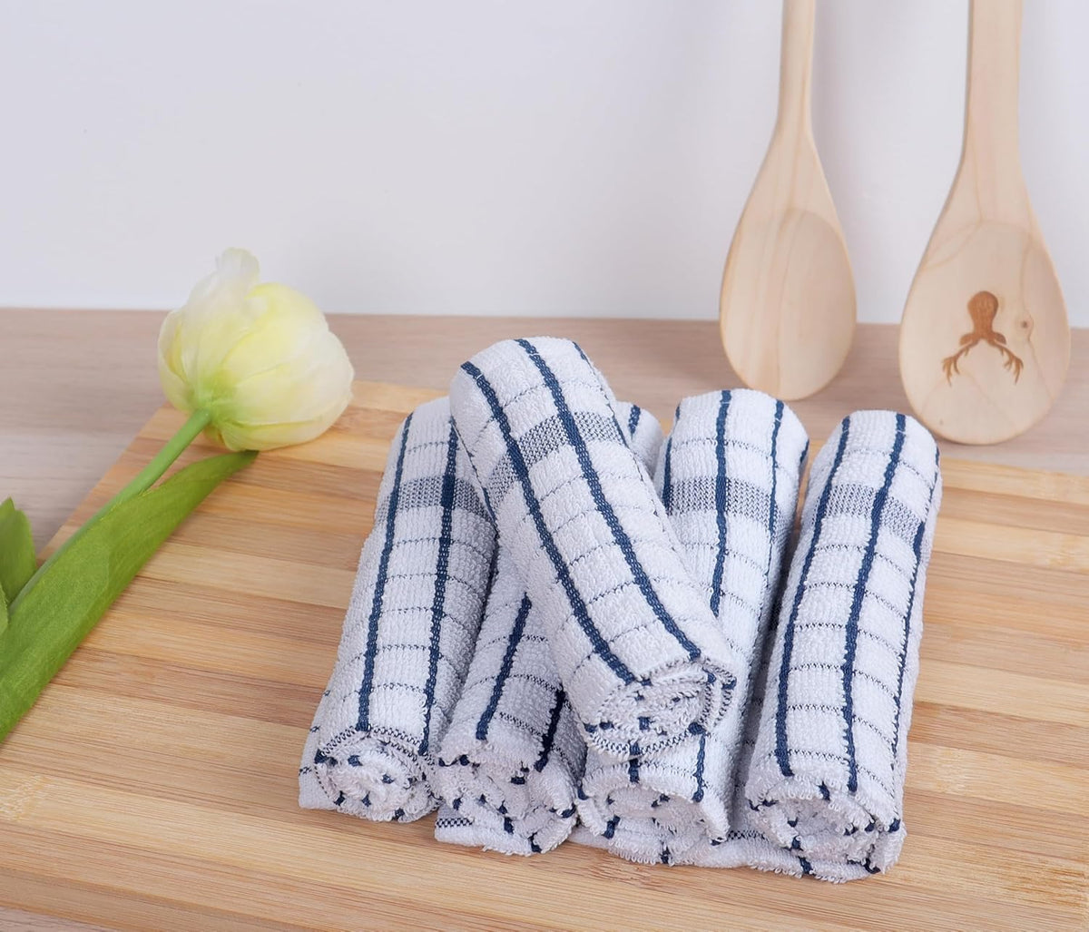 AMOUR INFINI Kitchen Dish Cloths Set of 8 - Ultra Soft, Highly Absorbent, Quick-Drying Terry Cotton Dishcloths 12"x12" Inch Wash & Cleaning Cloths for Kitchen & Dishwashing (Blue)