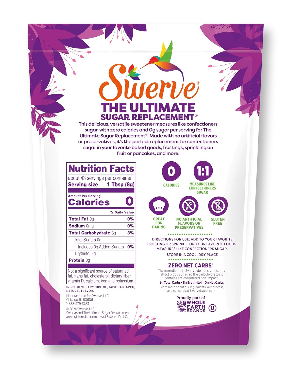 Swerve Sweetener Powder, Confectioners, 12 oz