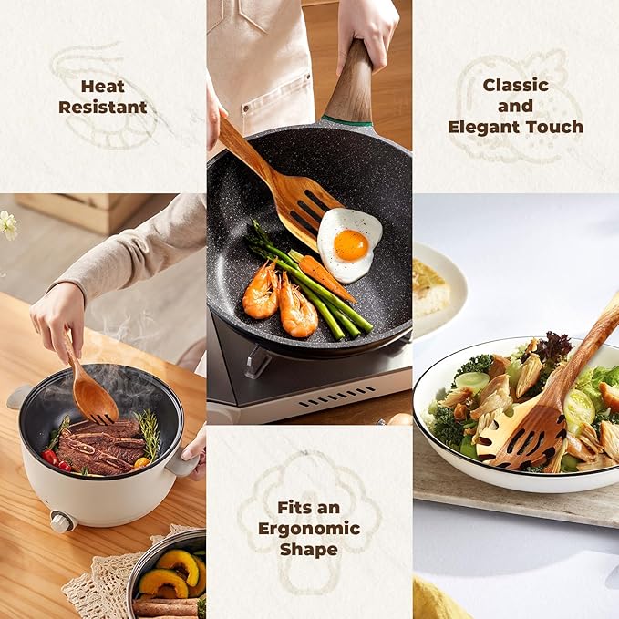 Wooden Spoons for Cooking, 9 Pieces Natural Acacia Kitchen Utensils Set, Long Handles Heat Resistant Kitchen Wooden Cookware for Nonstick Pan (9)