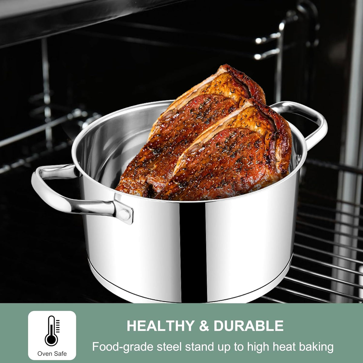 E-far Stainless Steel Stockpot, 5 Quart Pot with Glass Lid for Soup Pasta, Induction Nontoxic Cooking Pot for All Stoves, Thick Tri-Ply Bottom & Double Riveted Handle, Oven & Dishwasher Safe