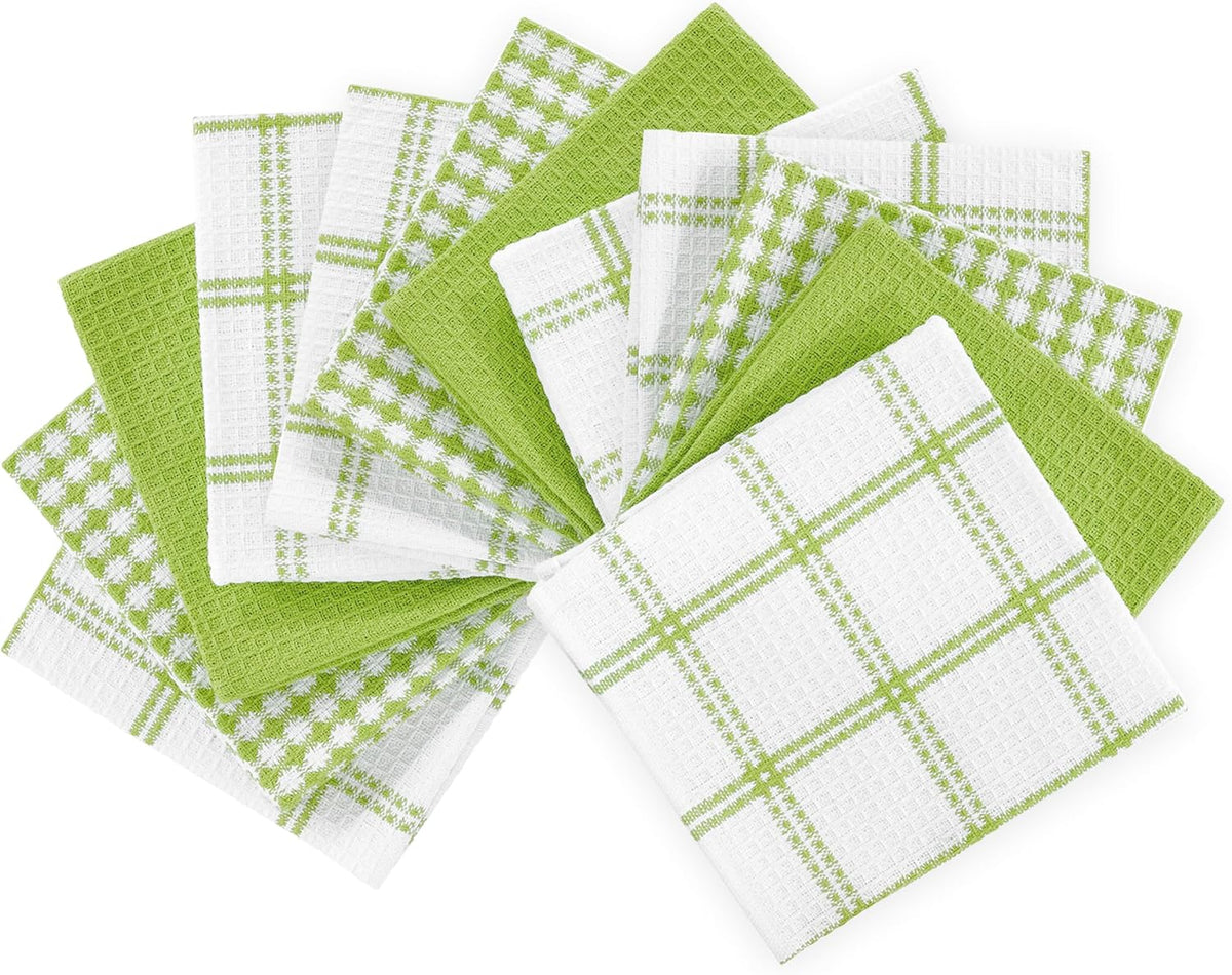 T-fal Premium Waffle Dish Cloths: Highly Absorbent, Super Soft Long Lasting - 100% Cotton, 12"x13" Towel for Cleaning & Drying Dishes, 12-Pack, Green