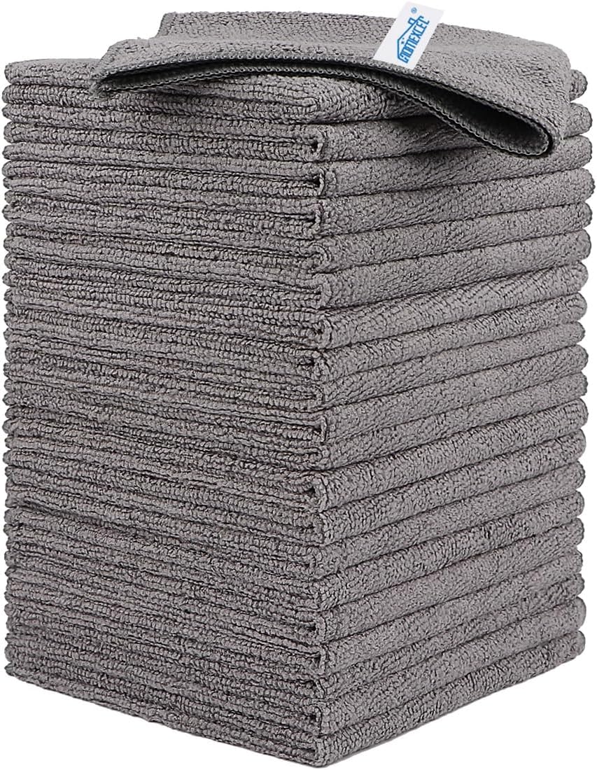 HOMEXCEL Grey Microfiber Cleaning Cloth, 24 Pack Cleaning Towels for Kitchen, Lint Free, Scratch-Free, Highly Absorbent, and Reusable Cleaning Rags for House, Window and Glass, Cars, 11.5 X11.5 inch