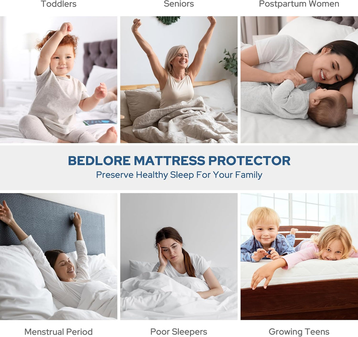 BEDLORE Waterproof Mattress Protector, Full Size Mattress Pad with Deep Pocket 6"-15" Depth, Soft Dirt-Proof Double Bed Mattress Cover for Bedroom, College Dorm, Hotel (Navy Blue)