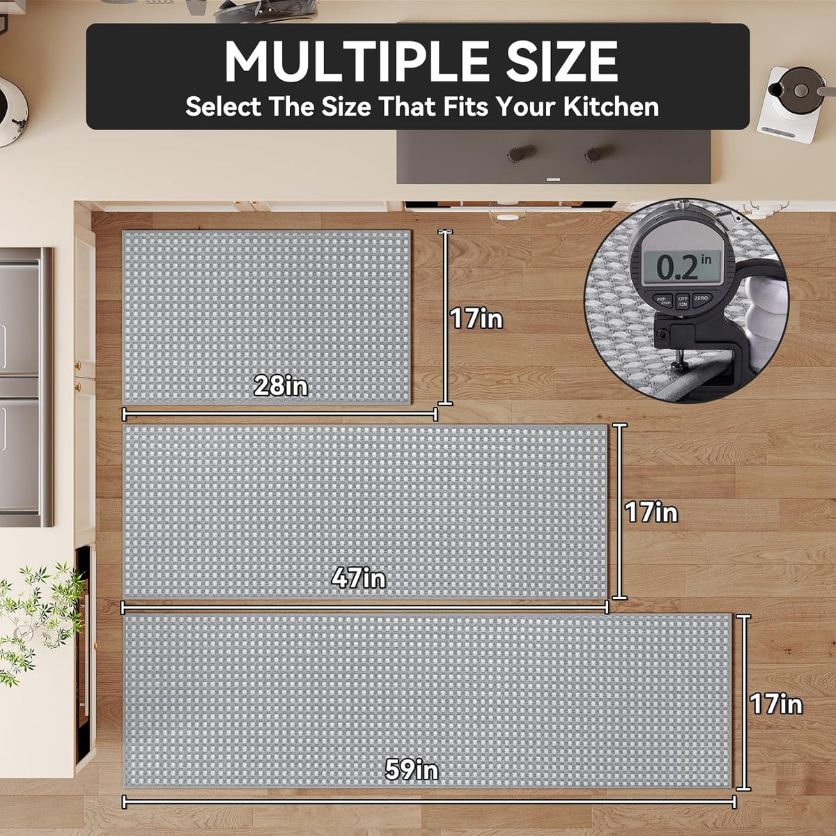 Kitchen Mats for Floor, Super Absorbent Kitchen Rugs Non Slip Washable, Rubber Backing Soft Chenille Braided Kitchen Runner Rug Standing Mat Sink Mat, Easy to Clean, Gray 17"x28"