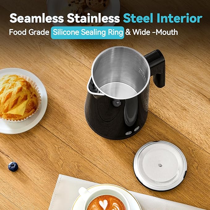 Seehot® 850ml Small Electric Kettle Temperature Control,800W Double Wall Electric Tea Kettle of 304 Stainless Steel,5 Temp Presets,Hot Water Kettle Electric,Auto Shut Off for Tea and Coffee-Black