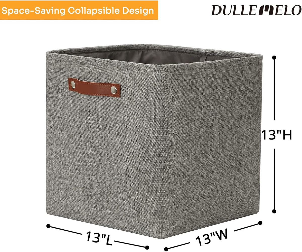 DULLEMELO Cube Storage Boxes,13 inch Fabric Baskets Closet Storage Bins for Home Organization and Storage,Stackale Gift Baskets Empty for Nursery Clothes Toys Kids Storage(Grey)