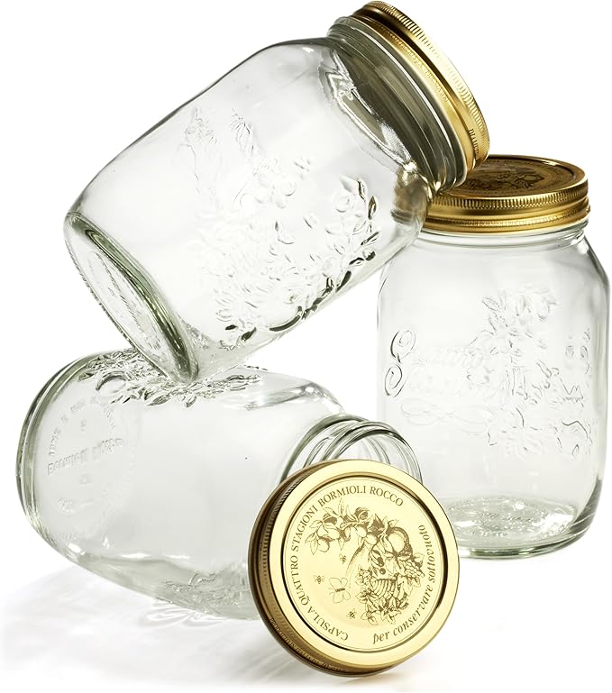 Bormioli Rocco Quattro Stagioni 33.75 oz. Canning Jar Set of 3, Gift Boxed