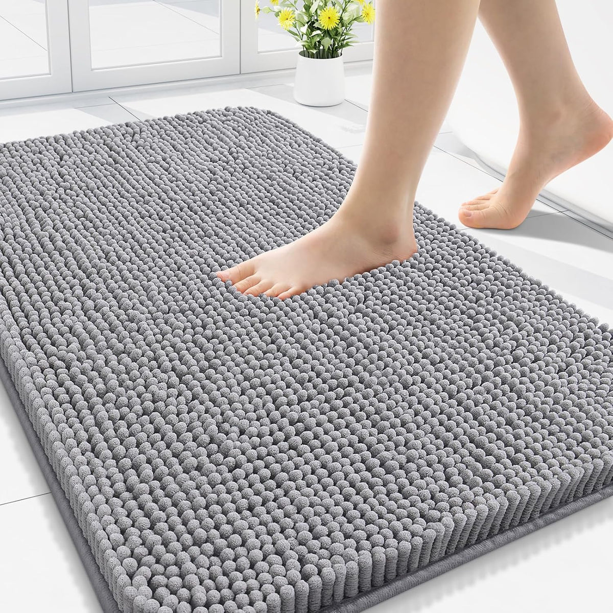 Arotive Bathroom Rugs 30x20, Extra Soft Absorbent Shaggy Chenille Bath Rugs, Machine Washable Rubber Backing Non-Slip Bath Mats for Bathroom Floor Tub and Shower, Home Decor Accessories, Grey