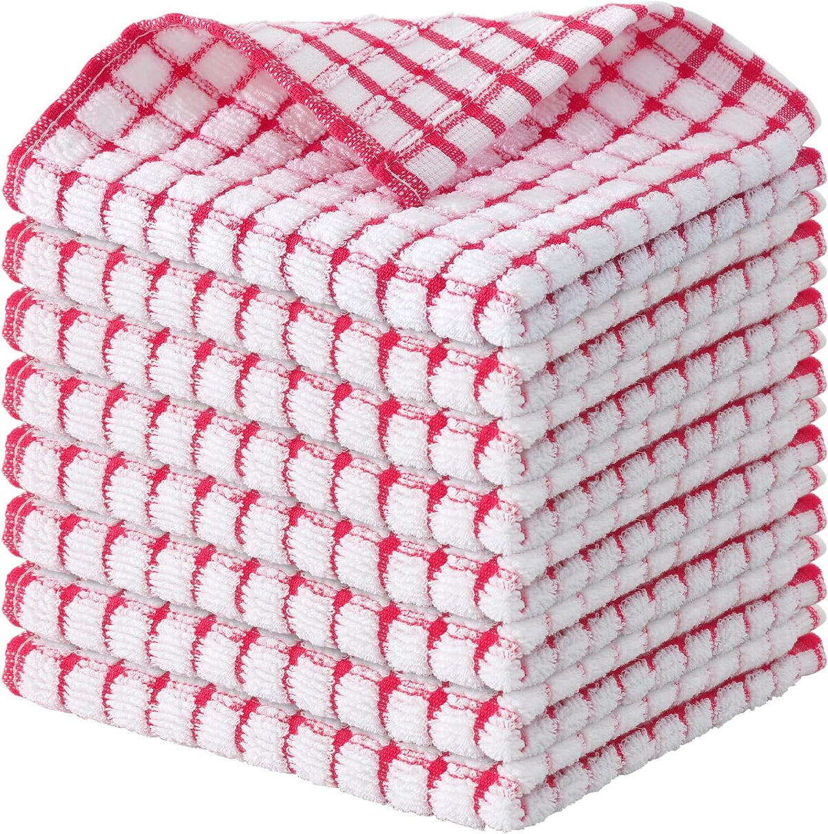 Kitinjoy Cotton 8 Pack Terry Kitchen Dish Cloths, 12 x 12 Inches Super Soft and Absorbent Dish Rags, Quick Drying Dish Towels for Washing Dishes, Red