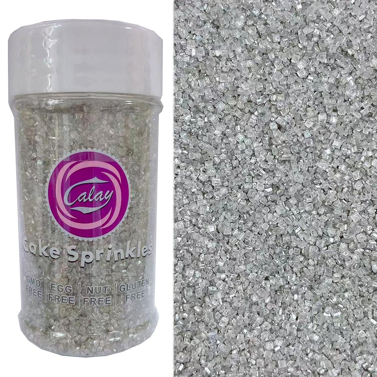 Sentovac Sliver Sanding Sugar for Baking Edible Sparkling Sugar Sprinkles Coarse Sugar Crystals for Baking Topping Cake Cookie Cupcake Topper Ice Cream Decoration Supplies 3.2 OZ