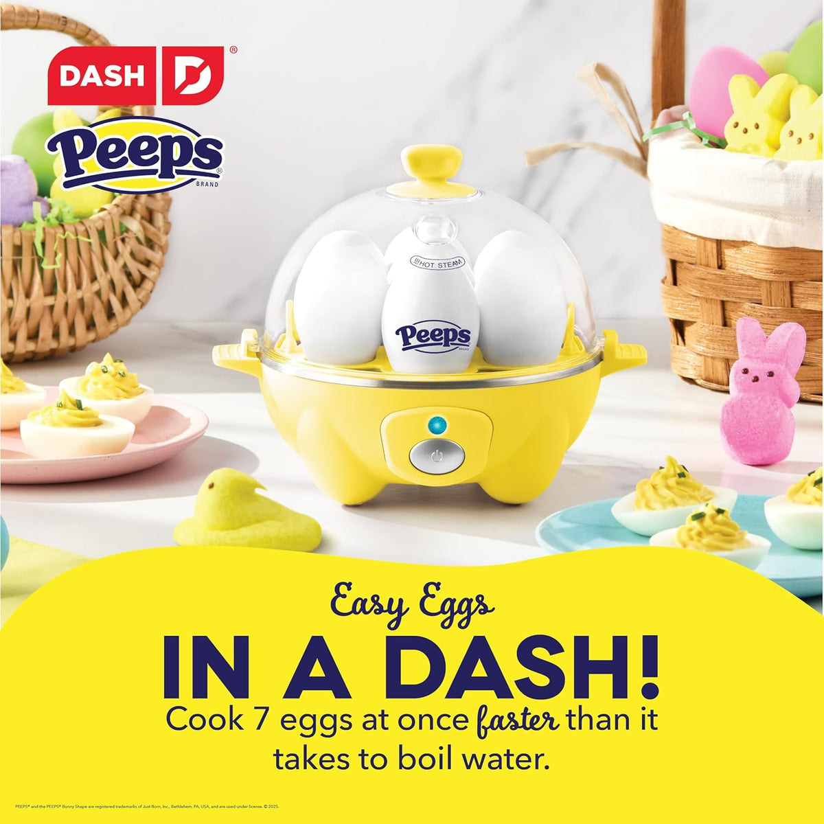 PEEPS x Dash Chick Rapid Egg Cooker: 7 Egg Capacity Electric Egg Cooker for Hard Boiled Eggs, Poached Eggs, Scrambled Eggs, or Omelets with Auto Shut off Feature - Yellow
