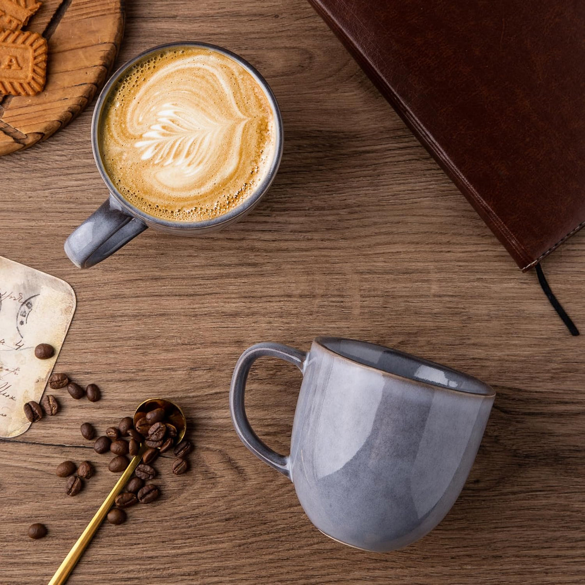 AmorArc 12oz Coffee Mugs, Ceramic Coffee Mugs set of 6 for Man, Woman, Dad, Mom, Modern Coffee Mugs with handle for Latte/Cappuccino/Milk/Cocoa. Dishwasher&Microwave Safe, Gray-Reactive Glaze