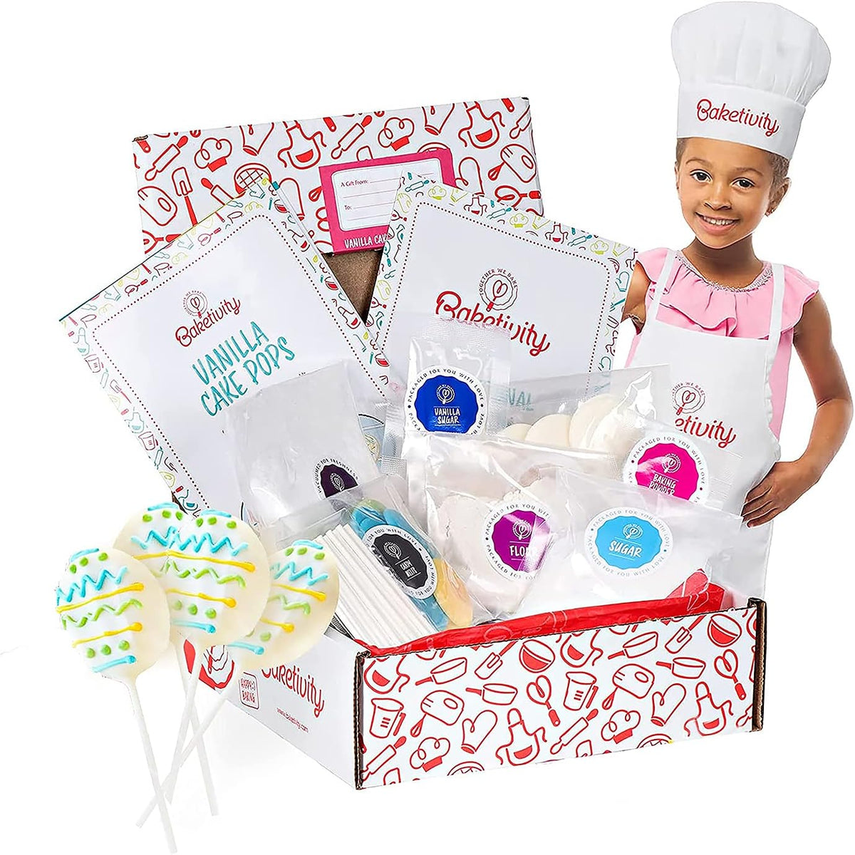 Baketivity Kids Baking DIY Activity Kit - Bake Delicious Vanilla Cake Pops with Pre-Measured Ingredients – Best Gift Idea for Boys and Girls Ages 6-12