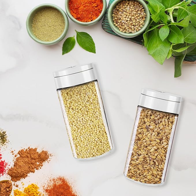 Segarty Spice Jar with Shaker Lids, 6 Pack 6 oz Spice Jars with Adjustable Pour Large Holes for Herbs Grains, Empty Glass Spices Bottles Seasoning Containers Salt Pepper Shakers