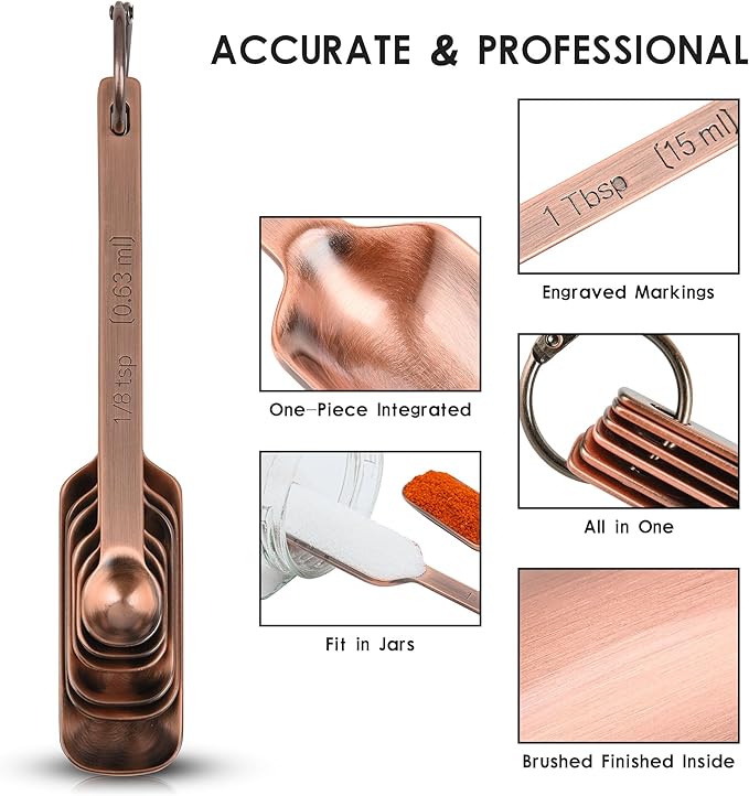 Copper Plate Measuring Cups and Spoons Set of 12, Copper Measuring Cups and Spoons Set with Leveler, Stainless Steel Measuring Spoons & Cups for Dry & Liquid Ingredients During Kitchen&Baking