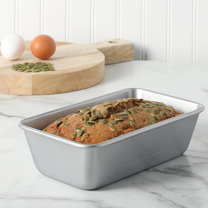 Martha Stewart Gallen 9 Inch Nonstick Carbon Steel Loaf Pan - Silver Durable Bakeware for Bread, Meatloaf & Cakes