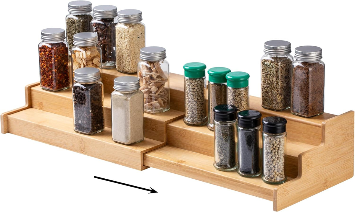 SIMPLEMADE 3-Tier Spice Rack Organizer - Versatile Storage Shelf for Kitchen, Bathroom, Bedroom & Office, Set of 1, Expandable Bamboo