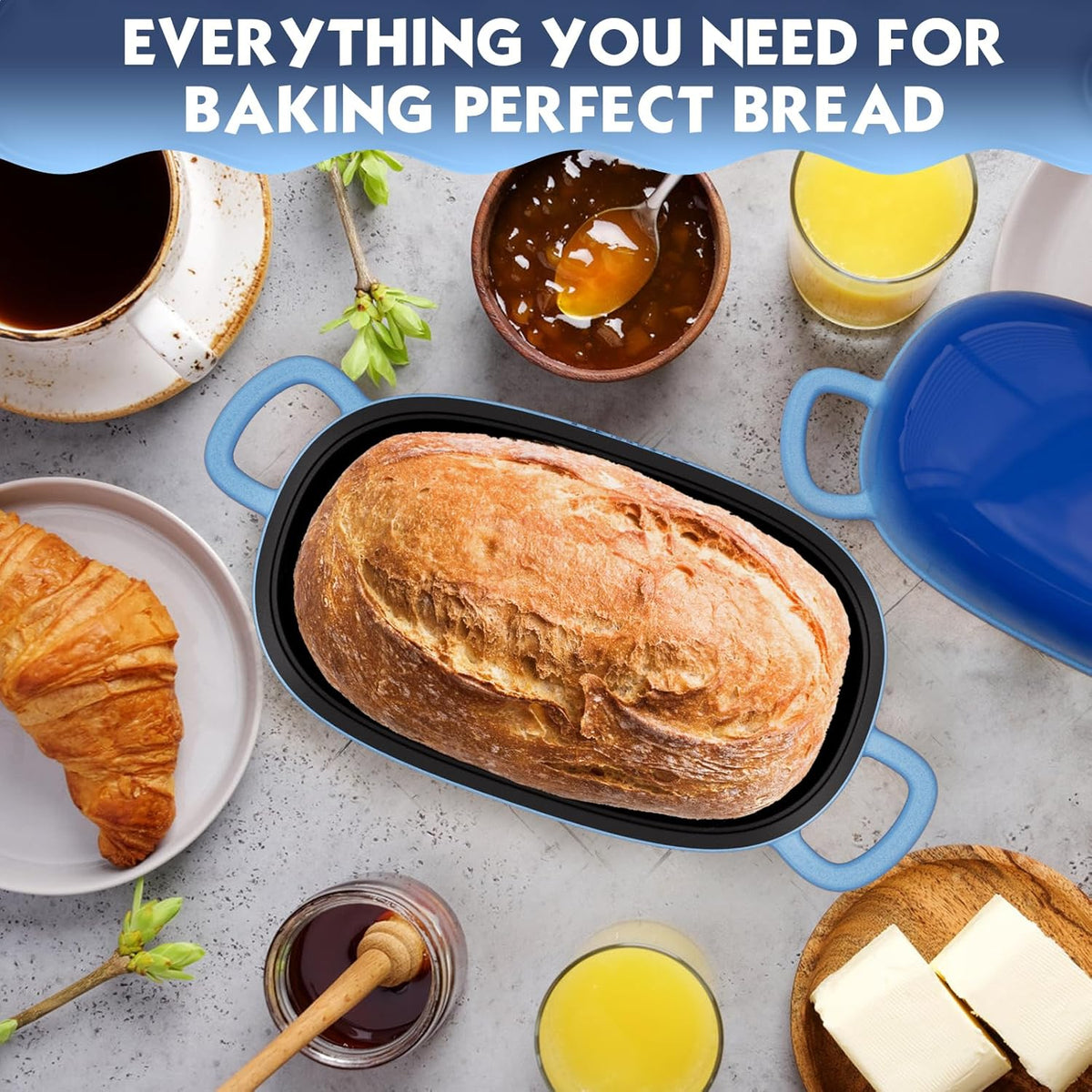 Dutch Oven for Bread Baking - 2.5QT Bread Pans for Homemade Bread Cast Iron Bread Pan Dutch Oven Loaf Pan with Lid and Loop Handles for Homemade Breadmaking