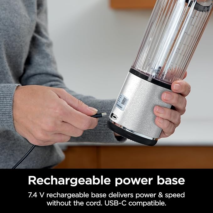 Ninja Blast Portable Blender, Cordless, 18oz. Vessel, Personal Blender for Shakes & Smoothies, BPA Free, Leakproof Lid & Sip Spout, USB-C Rechargeable, Dishwasher Safe Parts, White Glitter, BC152GL