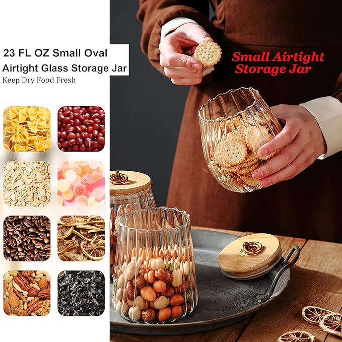 FANTESTICRYAN Glass Coffee Nuts Canister Airtight Storage Jar Petal Decorative Container with Bamboo Lid Metal Handle Easy to Grasp 700ml, 23 FL OZ