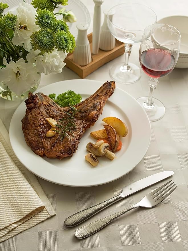 Matte Silverware Set, 18/10 Stainless Steel Satin Flatware, Modern Brushed Finish Cutlery, Dishwasher Safe & Durable, Built to Last (40-Piece, Fidenza Hammered)