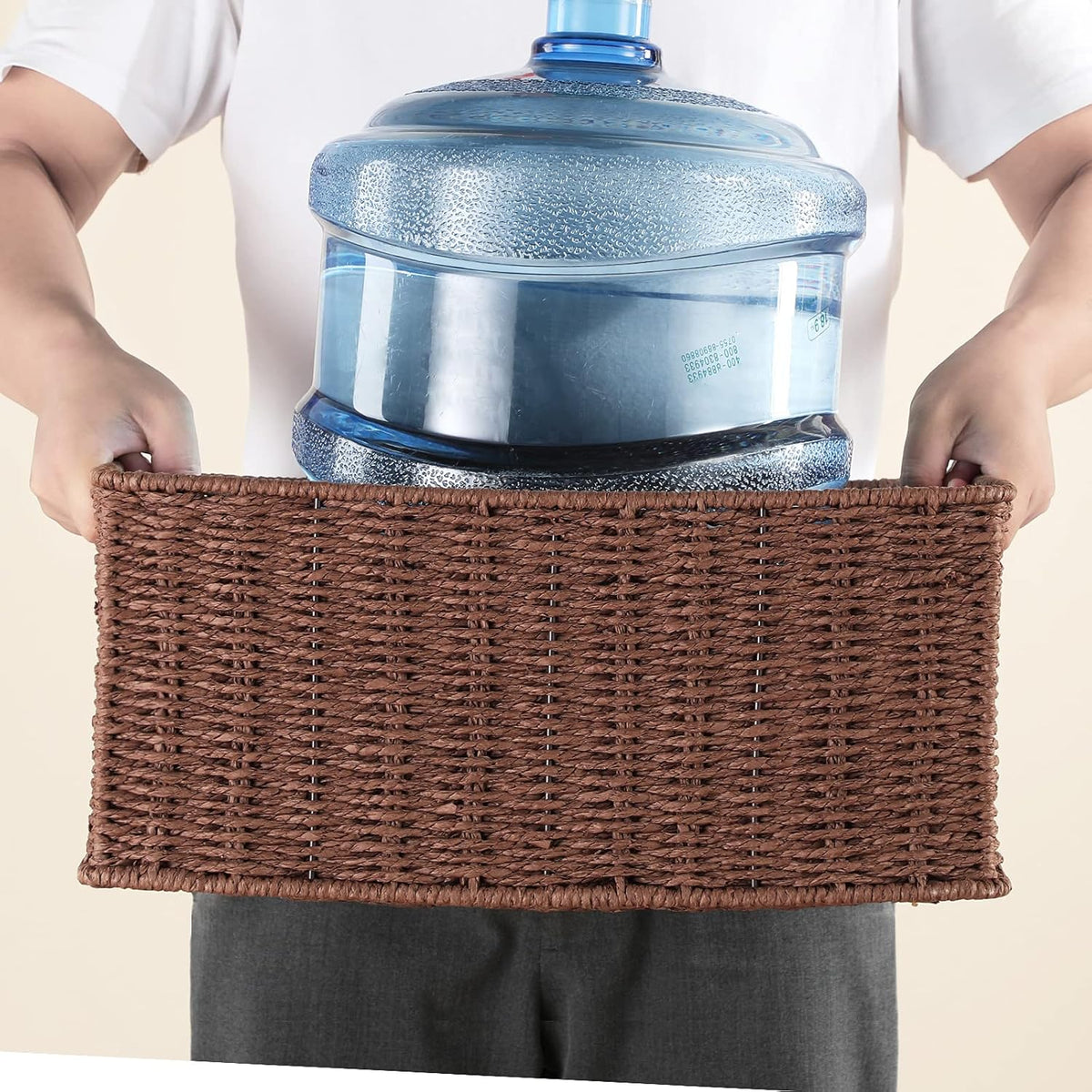 HOONEX Large Woven Baskets for Storage, Paper Rope Baskets with Sturdy Metal Wire Frame, Baskets for Shelves, Set of 3, Dark Brown