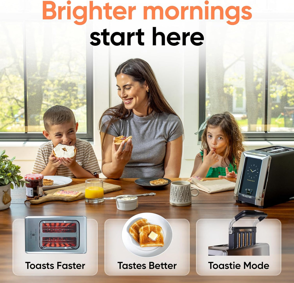 Revolution R180 Connect Smart Toaster + Toastie Press Bundle – Touchscreen, 2-Slice Wide Slot, InstaGLO Tech – Toast Bread, Bagels, Waffles, Muffins, Tortillas, Pastries – Stainless Steel