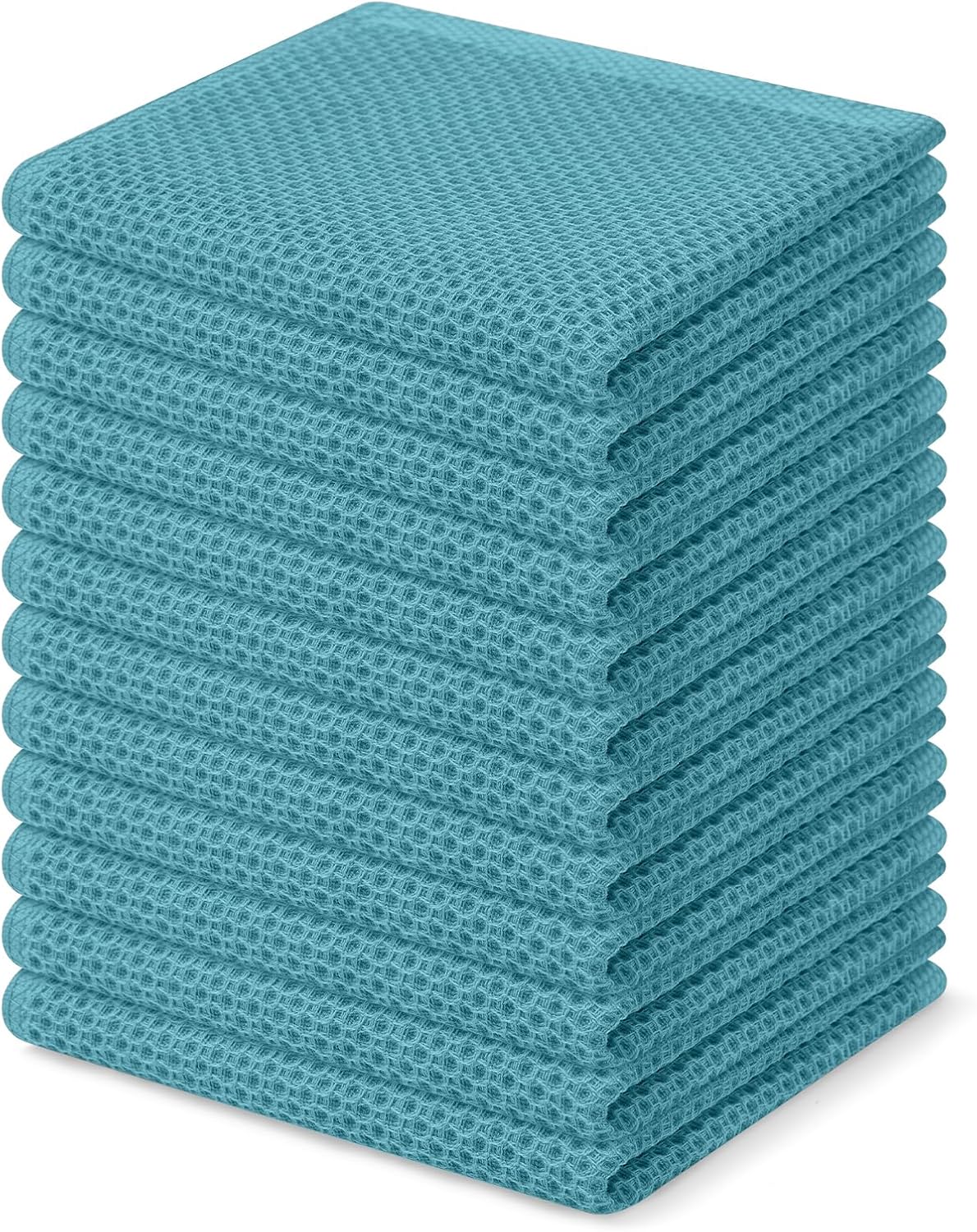 Homaxy 100% Cotton Waffle Weave Kitchen Dish Cloths, Ultra Soft Absorbent Quick Drying Dish Towels, 12 x 12 Inches, 12-Pack, Lake Blue