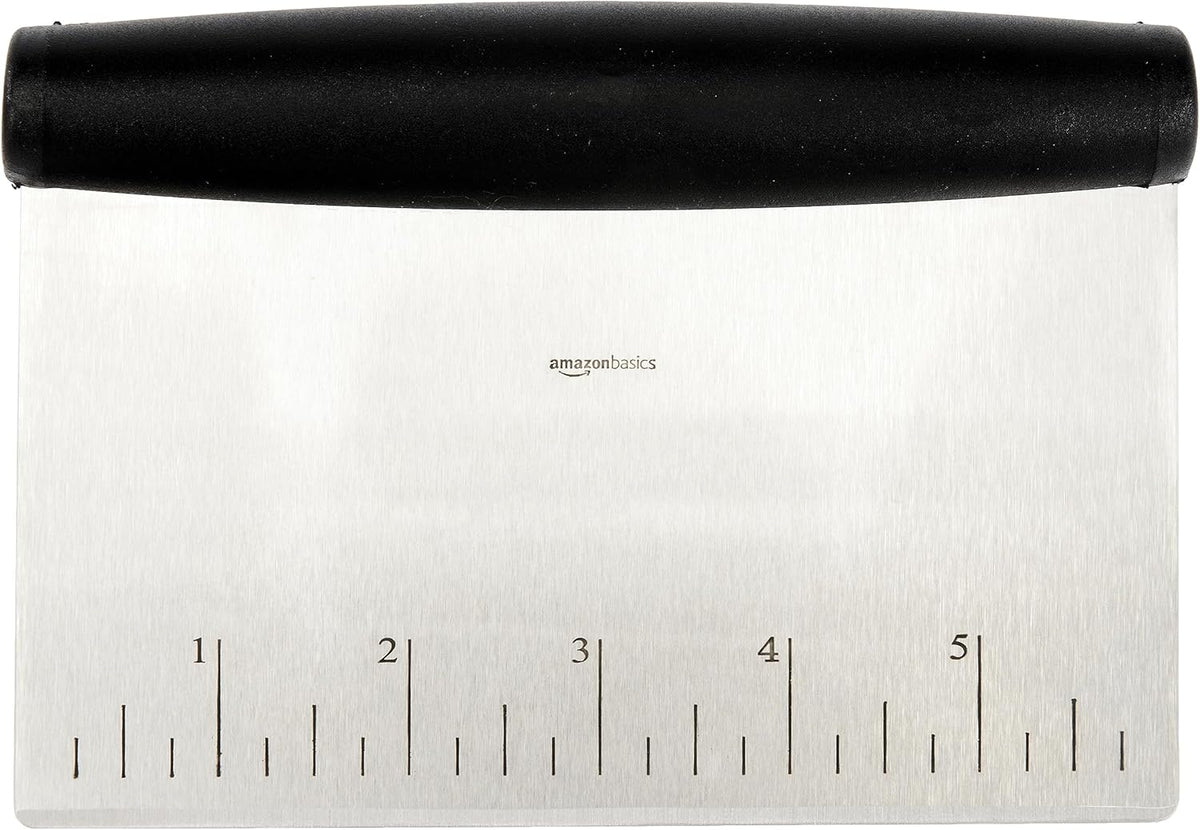 Amazon Basics Multi-Purpose Stainless Steel Scraper/Chopper with Contoured Grip, 6", Black, Silver