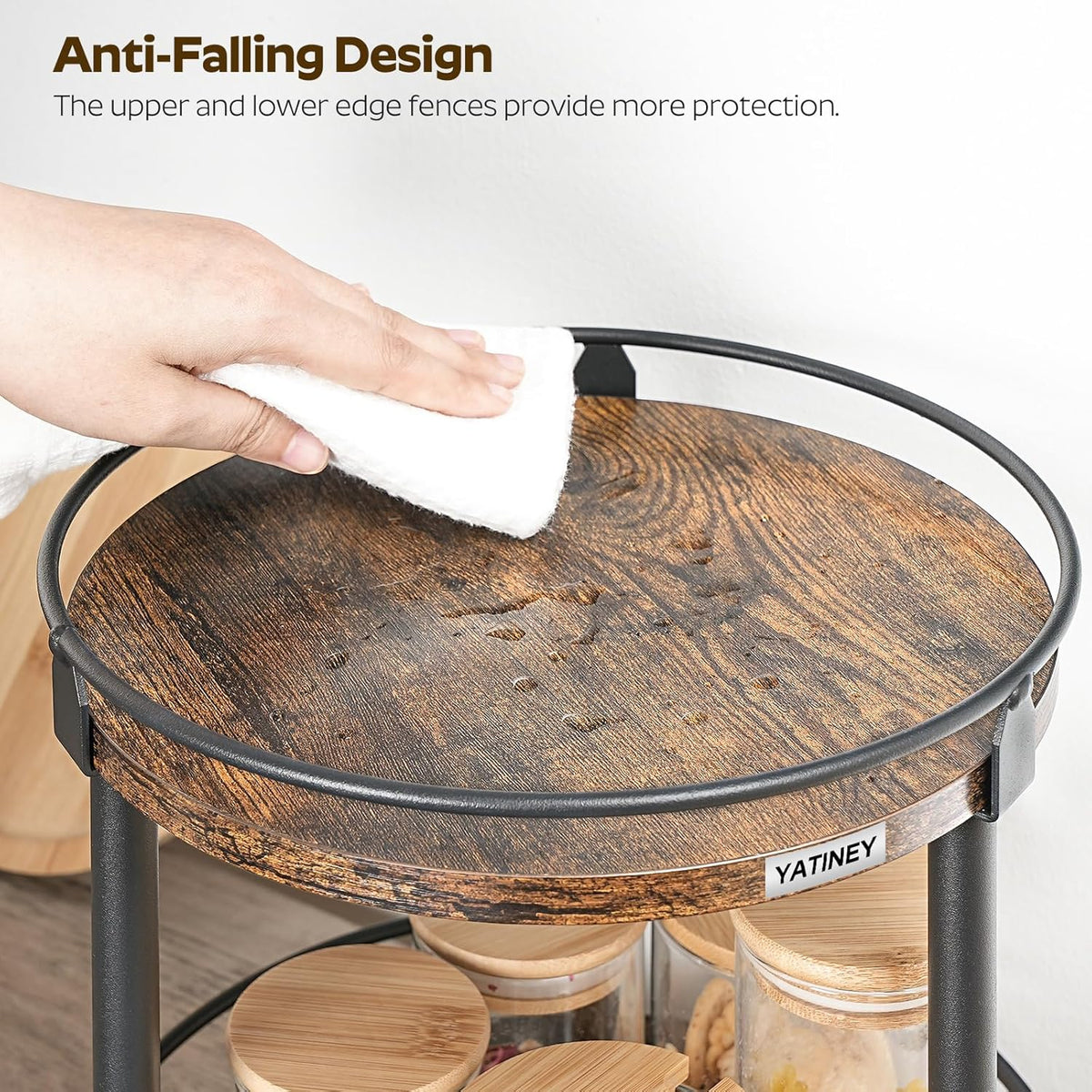 Lazy Susan Organizer, Rotating Spice Rack, 2 Tier Spice Turntable Organizer, Industrial Turntable Spice Holder, for Kitchen Countertop and Cabinet, Compact and Versatile, Rustic Brown SR22BR
