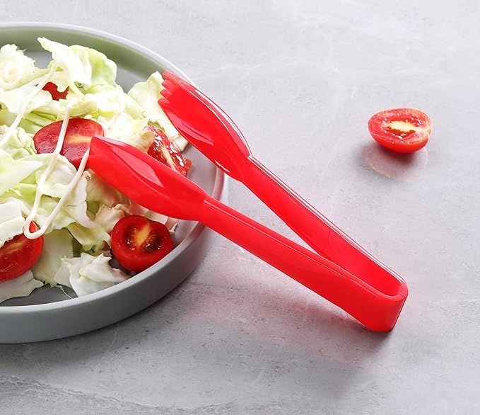 New Star Foodservice 35605 Utility Tong, High Heat Plastic, Straight Edge, 6 Inch, Set of 12, Red
