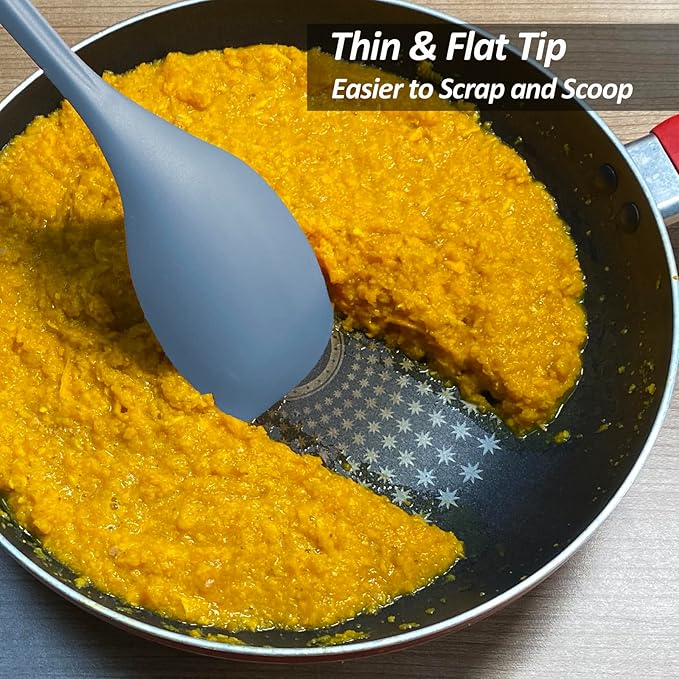 2 Pack Large Silicone Cooking Spoon, Non-Stick Slotted and Solid Spoon set with Deep Bolw- Measurement Mark for Mixing, Serving, Scooping, Scraping, Heat Resistant Kitchen Utensils, Starry Blue