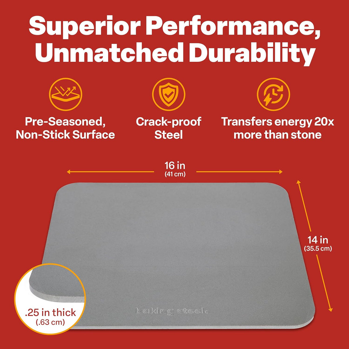 Baking Steel - The Original Ultra Conductive Pizza Stone (14"x16"x1/4") - The Original Baking Steel for Pizza & Bread for Indoor & Outdoor Use - Pre-Seasoned, Naturally Non-Stick Surface & Crack-Proof