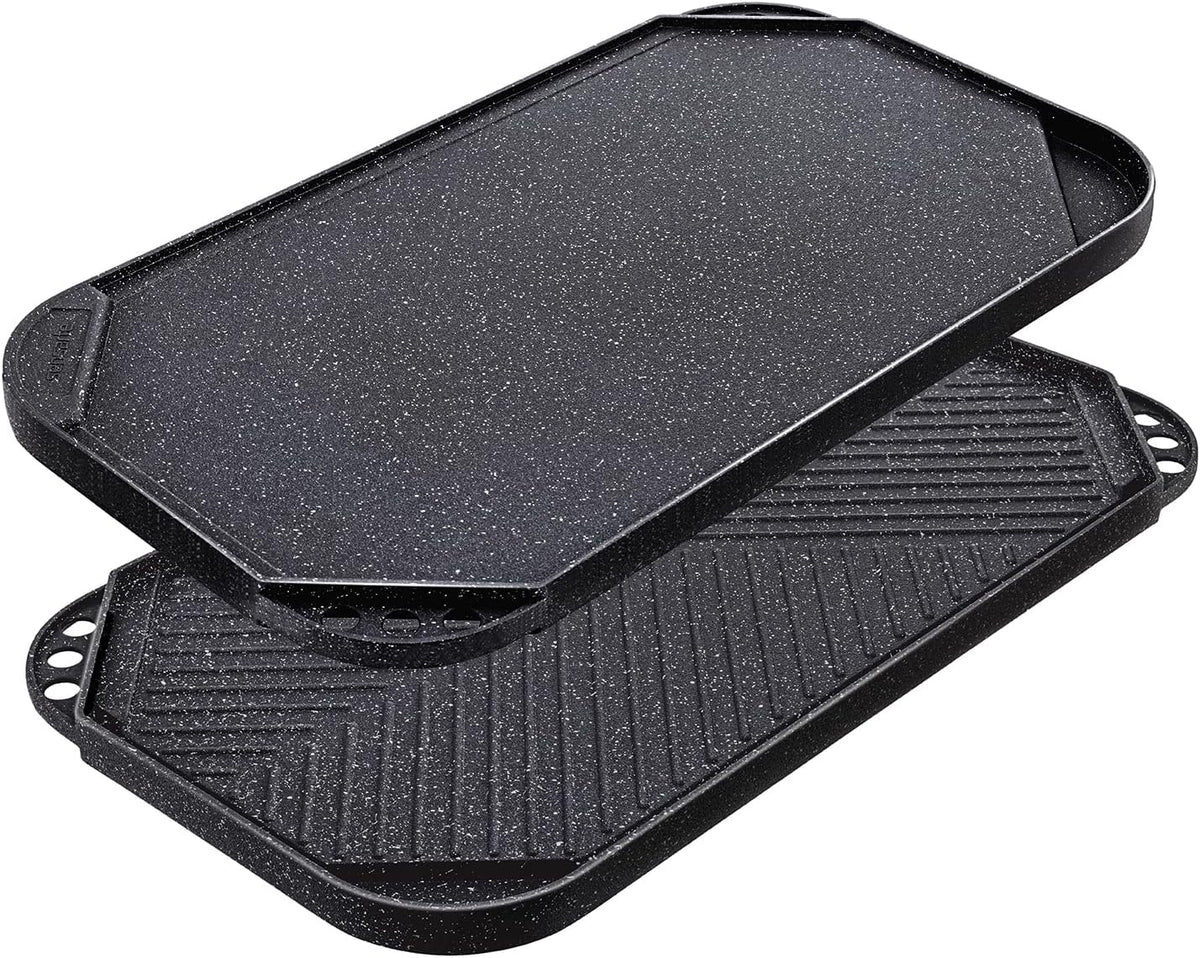 SENSARTE Nonstick Griddle Grill Pan, Pro-Grid Reversible Grill & Griddle Pan, Two Burner Cast Aluminum, Portable for Indoor Stovetop or Outdoor Camping BBQ, 19.5" x 10.7"