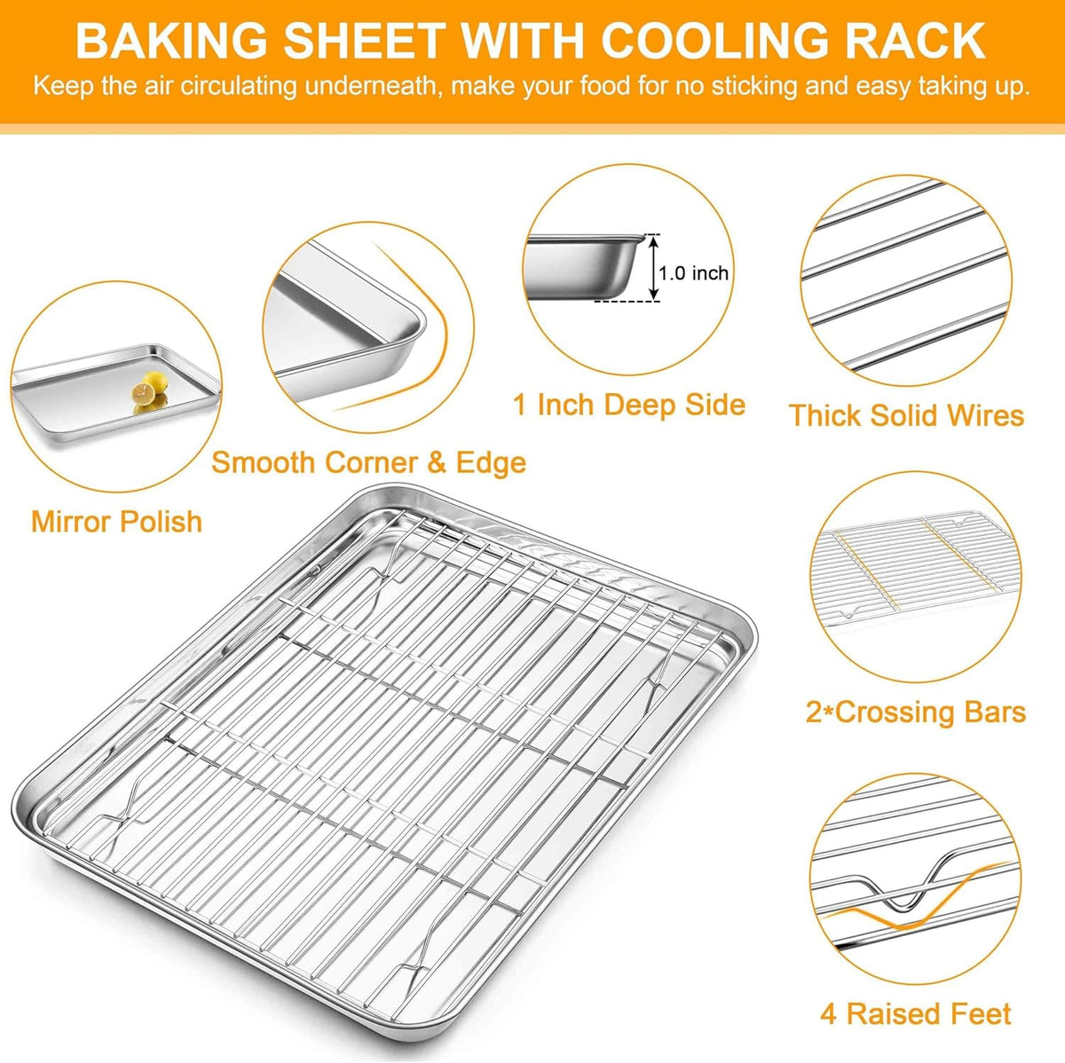 Homikit Baking Sheet Pan with Rack Set, 18" x 13" Nonstick Half Cookie Sheets for Baking Cooking Tray with Wire Cooling Rack, Stainless Steel Bakeware Bacon Pans for Oven Toaster, Dishwasher Safe