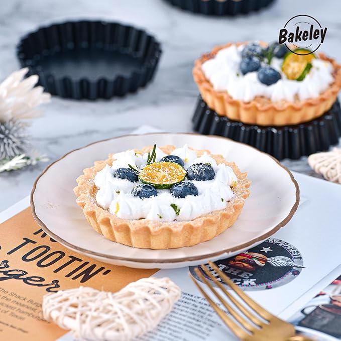 Mini Tart Pan Set, 4-Inch 4pcs with Removable Loose Bottom Non-Stick Round Quiche Bakeware for Oven and Instant Pot Baking (Black)