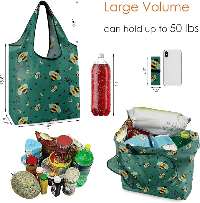BeeGreen Animals Reusable Grocery Bags Bees Turtles Flamingo Peacock Alpaca Butterfly Lovers Gifts Shopping Bags Bulk 50LBS X-Large Foldable-Heavy Duty