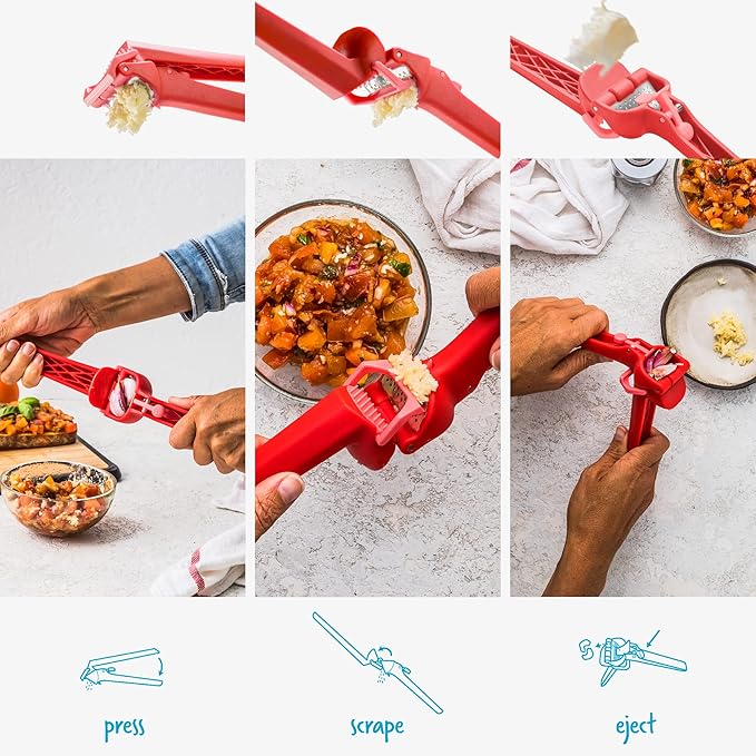 Dreamfarm Garject Lite 2-In-1 Garlic Peeler, Garlic Press & Mincer with Garlic Peel Ejector, Nylon - Red