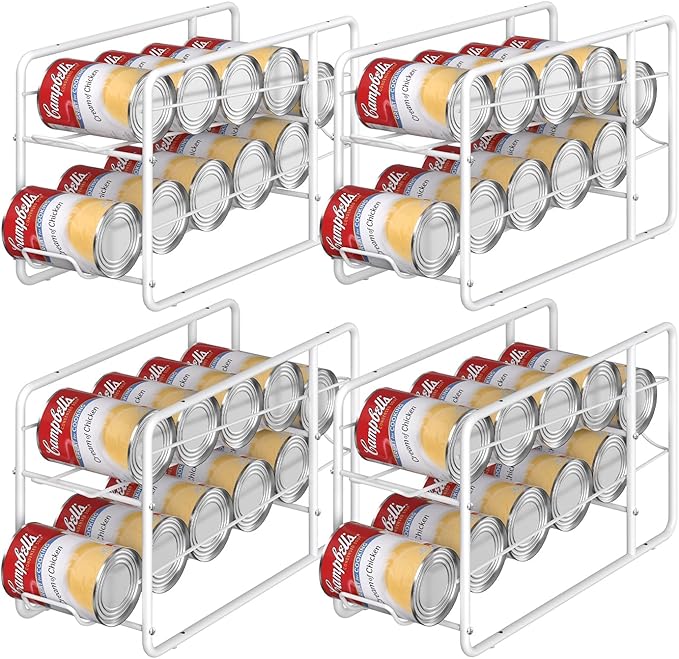 MOOACE 4 Pack Can Dispenser Rack, Stackable Can Storage Organizer Holder for Canned food Kitchen Cabinet Pantry Countertop, White