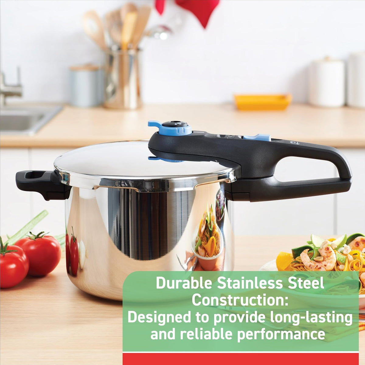 T-fal Trendy Stainless Steel Pressure Cooker, 8.5 Quart, Induction, Secure Locking Mechanism, Easy and safe Opening, Compatible with all cookstops, Kitchen Cookware, Dishwasher Safe, Grey