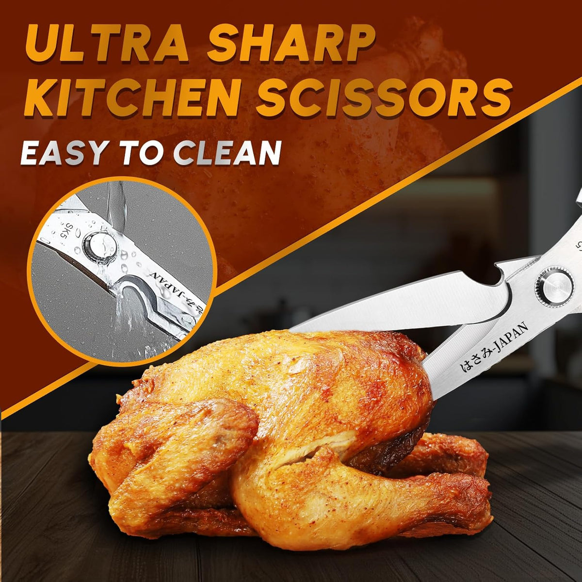 HUUSK Kitchen Scissors Set Silver - Upgraded Stainless Steel Kitchen Shear, Sharp Meat Scissors Dishwasher Safe, Heavy Duty Poultry Shears, Japanese Cooking Scissor for Food, Chicken Bones, and Turkey