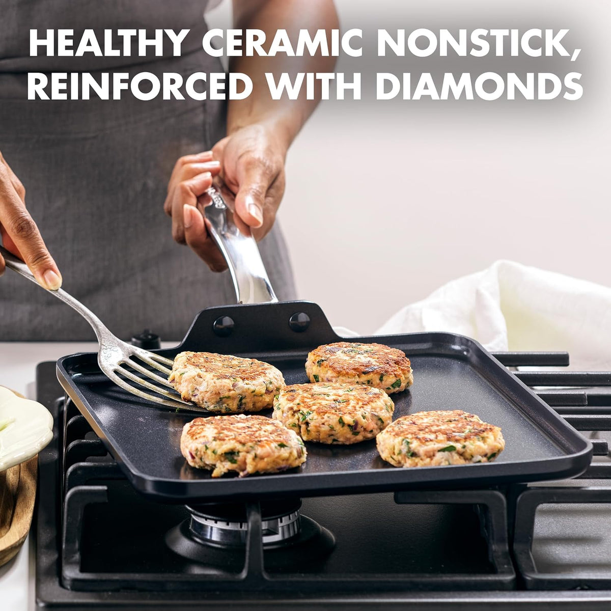 GreenPan Chatham Black Prime Midnight Hard Anodized Healthy Ceramic Nonstick, 11" Griddle Pan, PFAS-Free, Dishwasher Safe, Oven Safe, Black